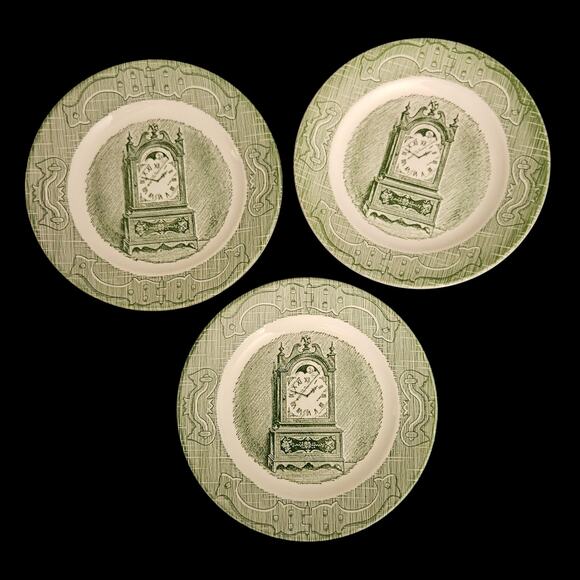 Royal Ironstone Old Curiosity Shop 6.5" Clock Plates Green Set of 3 Vintage - Picture 4 of 5
